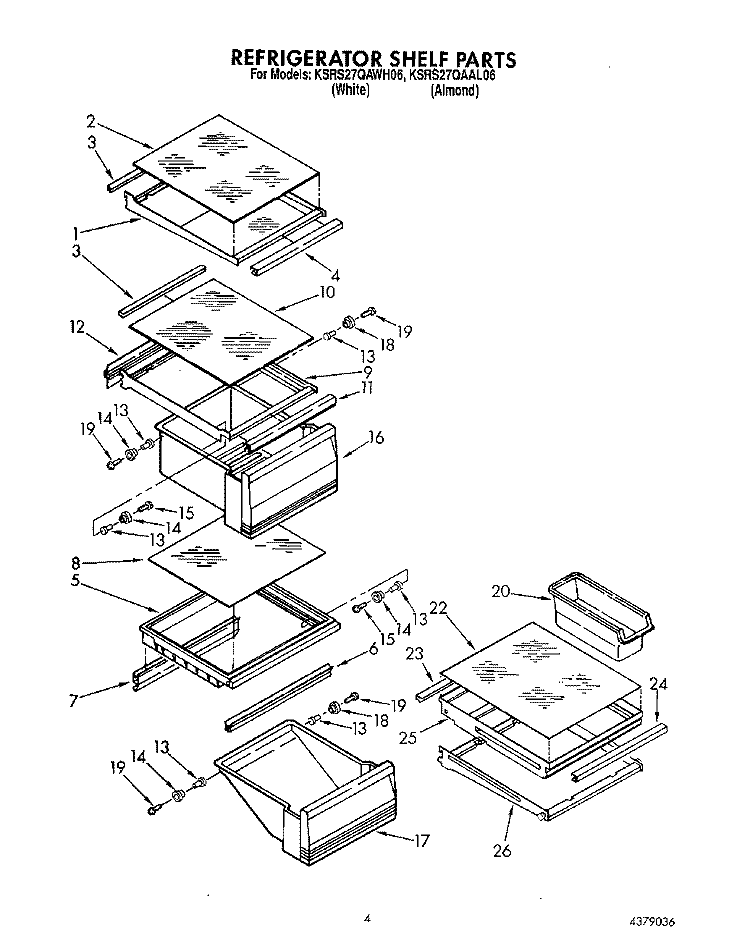 REFRIGERATOR SHELF Diagram and Parts List for KSRS27QAAL06  KitchenAid Refrigerator