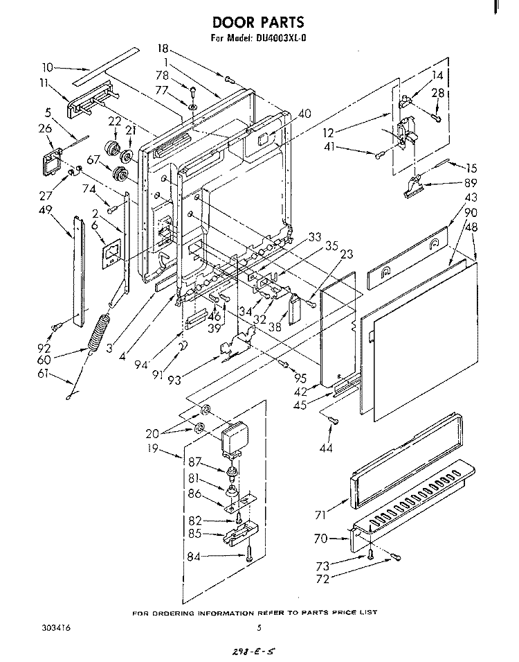 DOOR Diagram and Parts List for DU4003XL0  Whirlpool Dishwasher