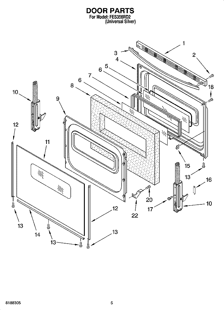 DOOR PARTS Diagram and Parts List for FES356RD2  Roper Range