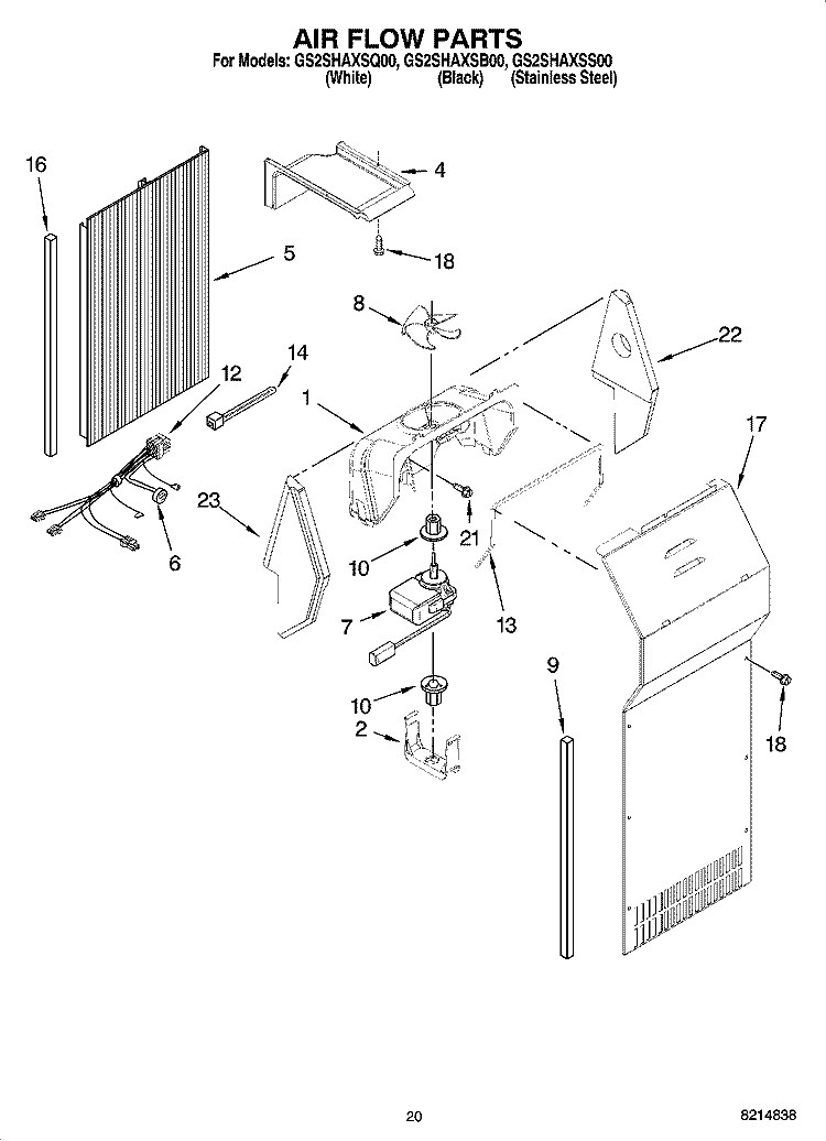 AIR FLOW PARTS, OPTIONAL PARTS (NOT INCLUDED) Diagram and Parts List for GS2SHAXSB00  Whirlpool Refrigerator