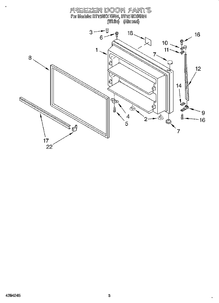 FREEZER DOOR Diagram and Parts List for RT18BKXEN01  Roper Refrigerator