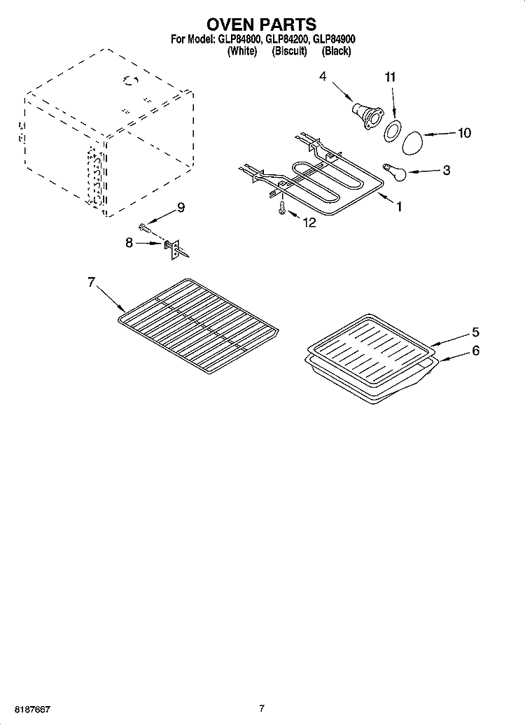 OVEN PARTS Diagram and Parts List for GLP84900  Whirlpool Range