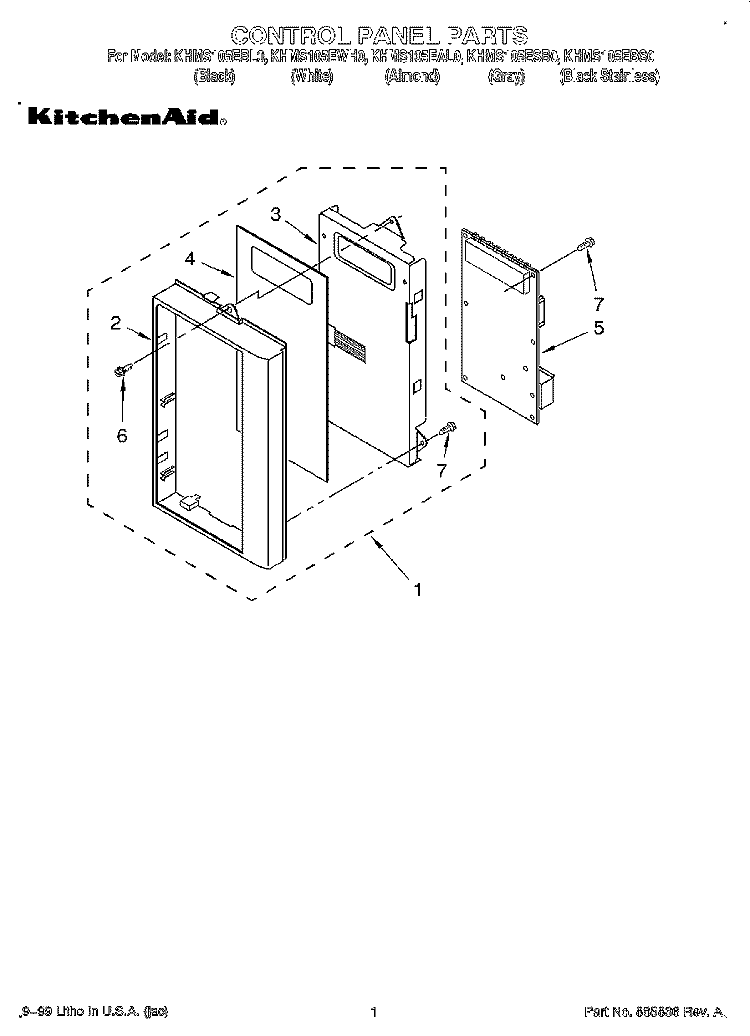 CONTROL PANEL Diagram and Parts List for KHMS105EBS0  KitchenAid Microwave