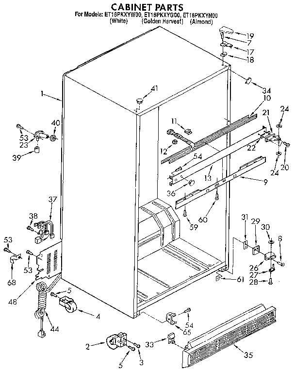 Cabinet Diagram and Parts List for E18PKXYN00  Whirlpool Refrigerator