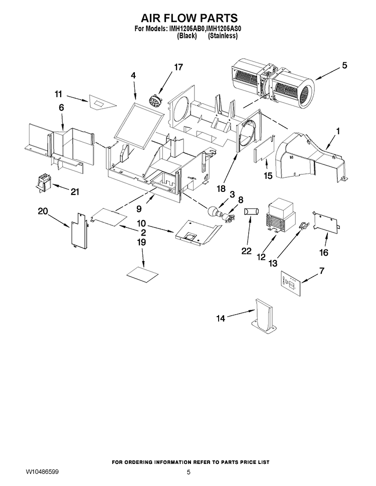 AIR FLOW PARTS Diagram and Parts List for IMH1205AS0  Whirlpool Microwave