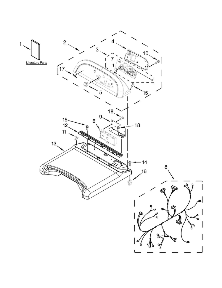 Top And Console Parts Diagram and Parts List for WGD8500BR0  Whirlpool Dryer