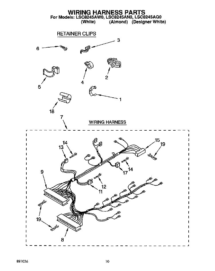 WIRING HARNESS Diagram and Parts List for LSC8245AQ0  Whirlpool Washer