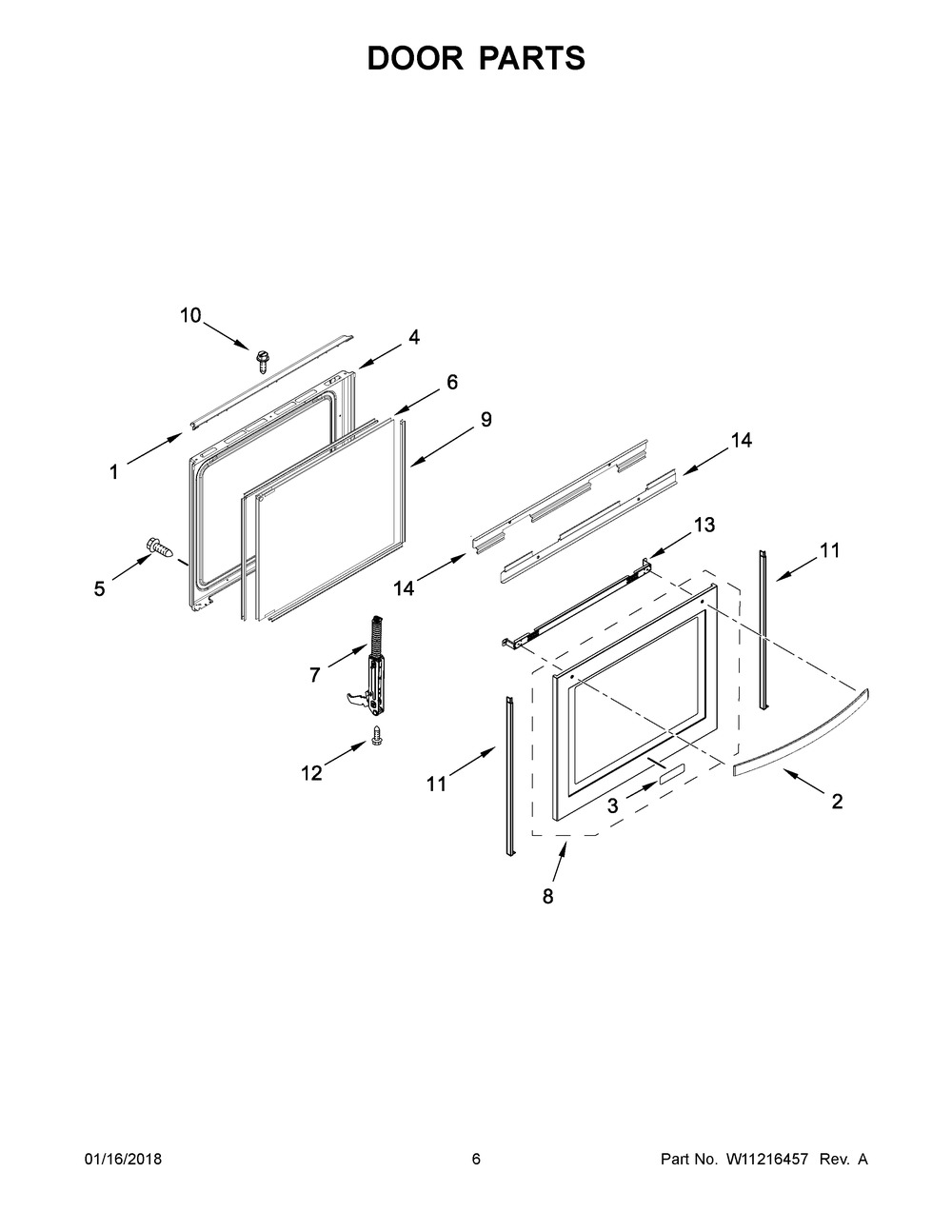 Door Parts Diagram and Parts List for YWEE750H0HZ0  Whirlpool Range