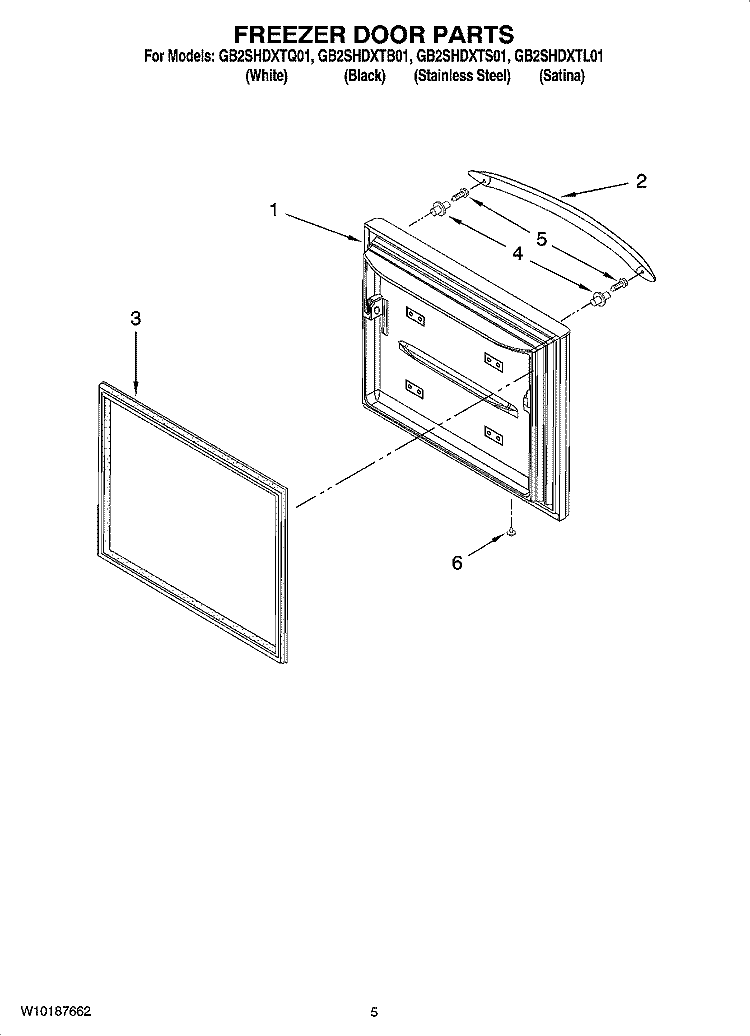 FREEZER DOOR PARTS Diagram and Parts List for GB2SHDXTS01  Whirlpool Refrigerator
