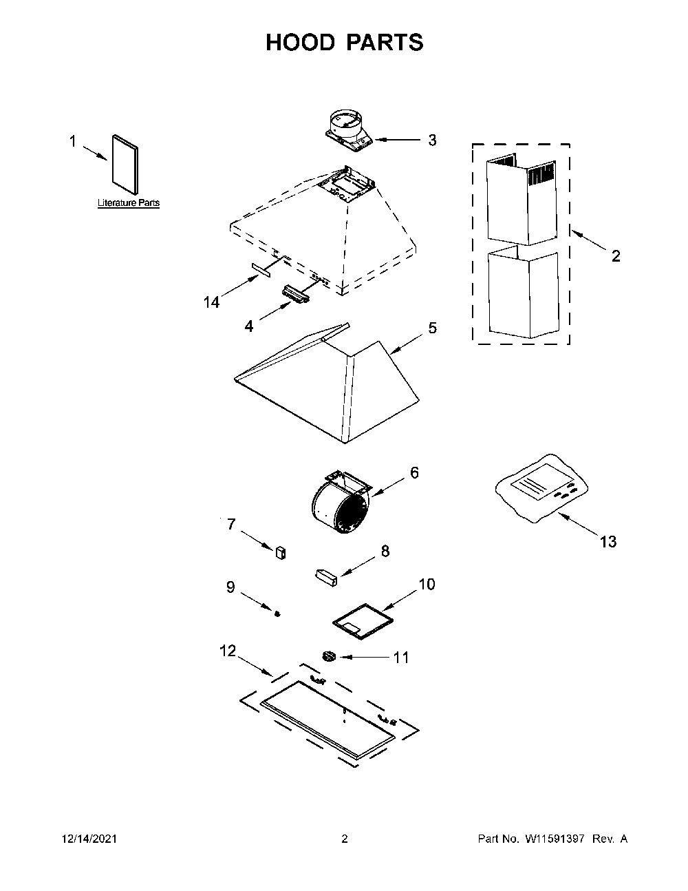 Hood Parts Diagram and Parts List for KVWB406DSS4  KitchenAid Range Hood
