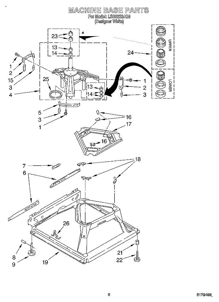 MACHINE BASE Diagram and Parts List for LSR6232JQ0  Whirlpool Washer