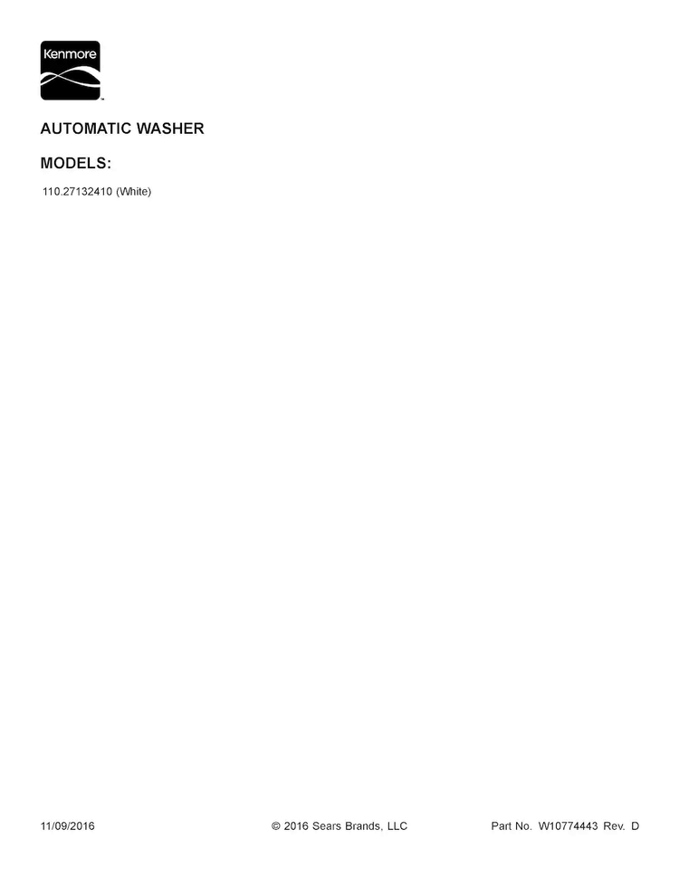 Cover Sheet Diagram and Parts List for 11027132410  Kenmore Washer