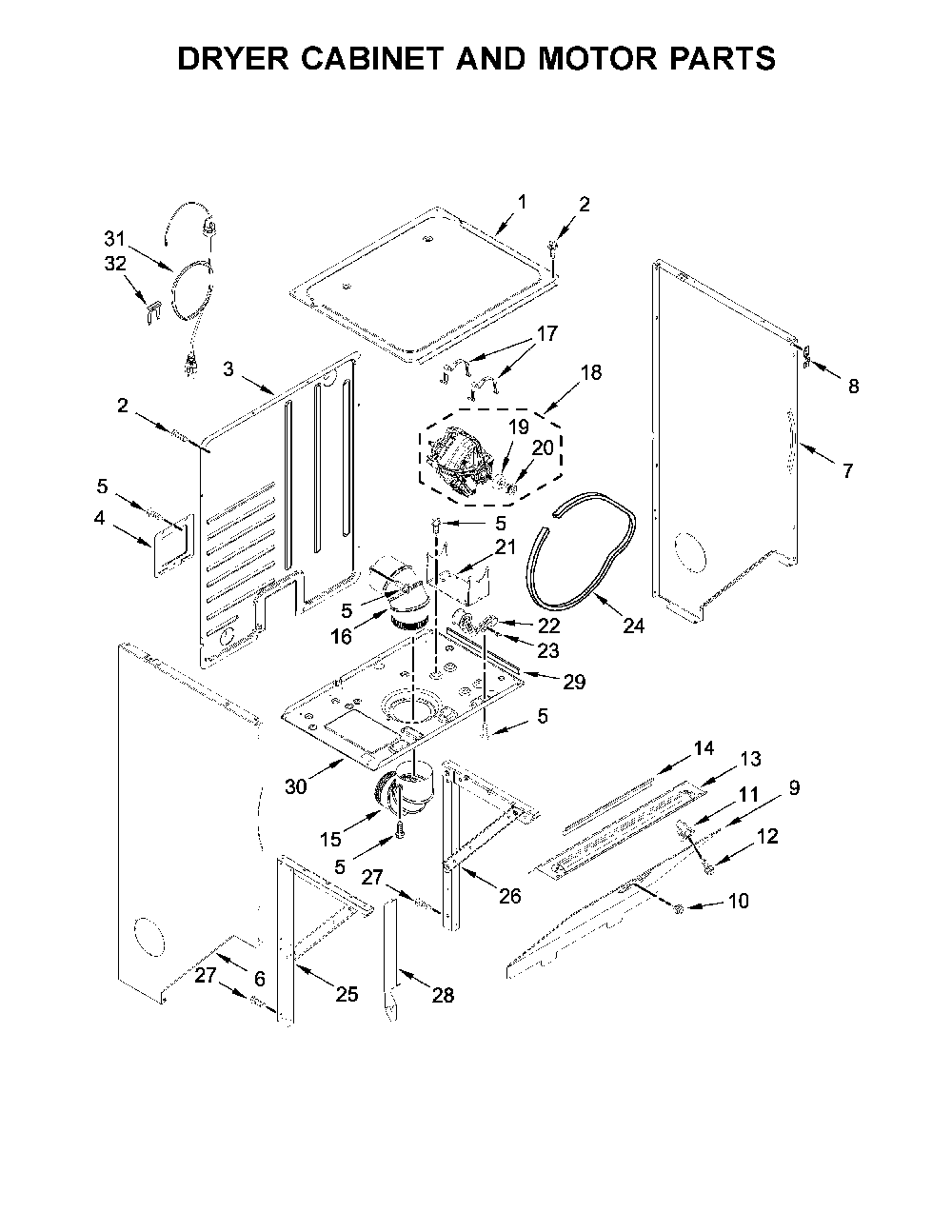 Dryer cabinet and motor parts Diagram and Parts List for 11081442710  Kenmore Washer Dryer Combo