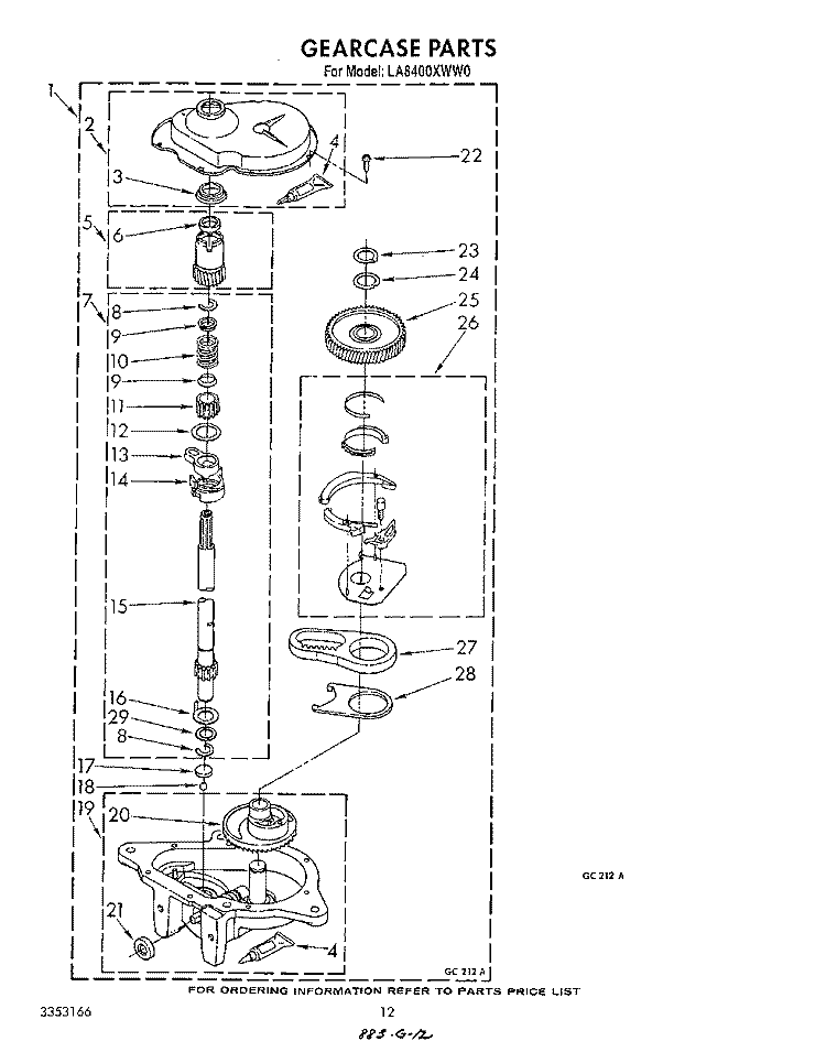 GEARCASE Diagram and Parts List for LA8400XWF0  Whirlpool Washer