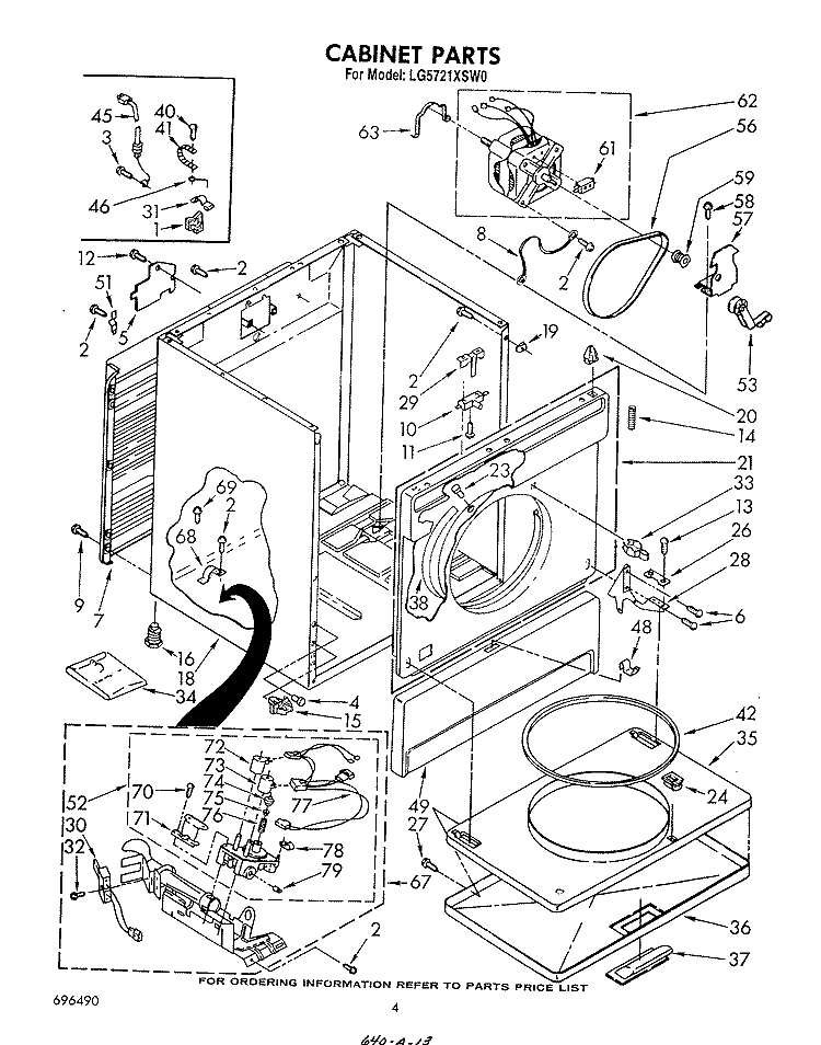 CABINET Diagram and Parts List for LG5721XSW0  Whirlpool Dryer