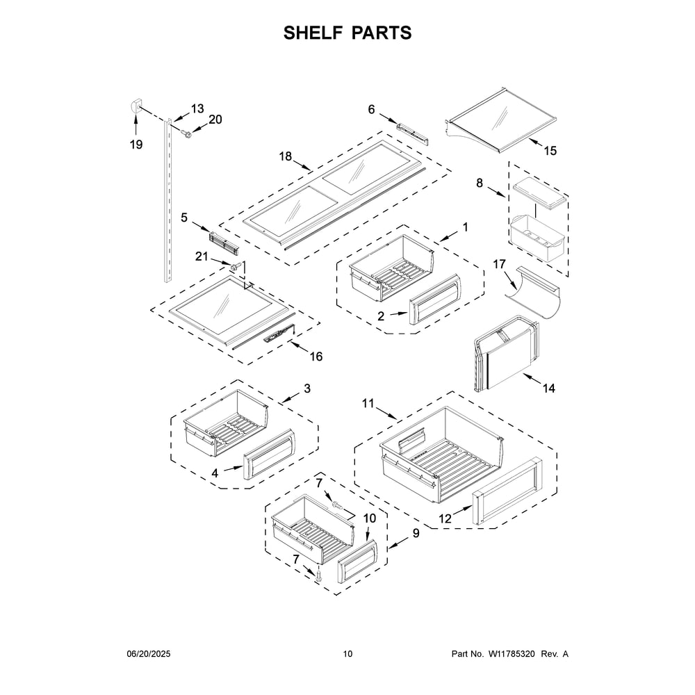Shelf Parts Diagram and Parts List for KBBR306ESS06  KitchenAid Refrigerator