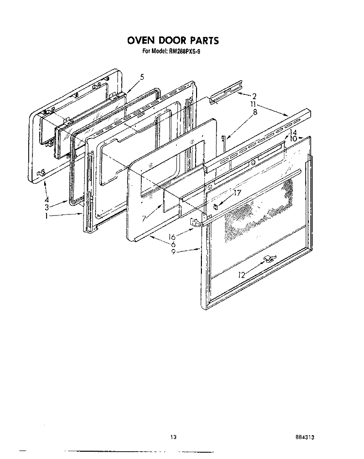 OVEN DOOR Diagram and Parts List for RM288PXS9  Whirlpool Microwave Oven Combo