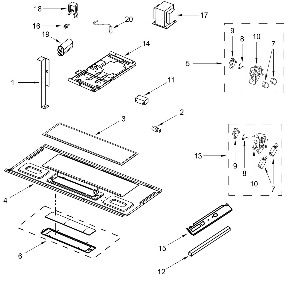 Interior And Ventilation Parts Diagram and Parts List for YAMV2307PFW11,YAMV2307PFS11  Whirlpool Microwave