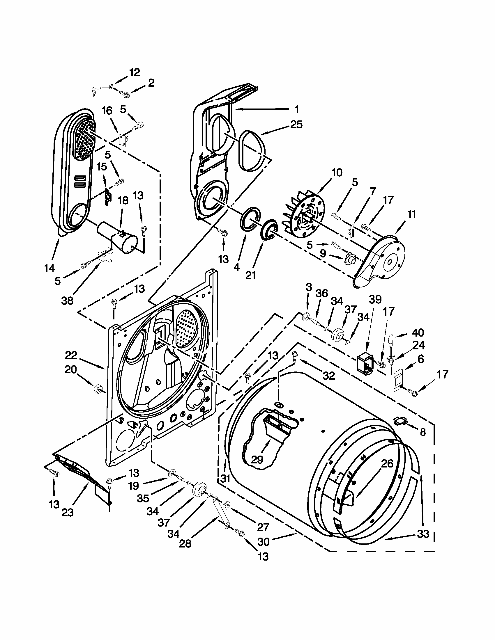 Bulkhead Parts Diagram and Parts List for 110C71182013  Kenmore Dryer