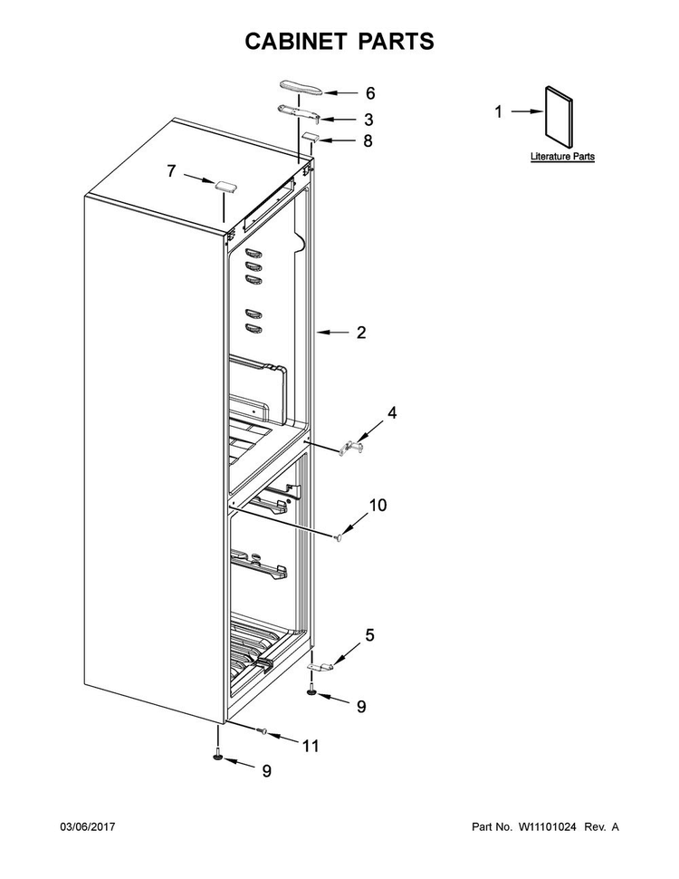 Cabinet Parts Diagram and Parts List for URB551WNGZ0  Whirlpool Refrigerator