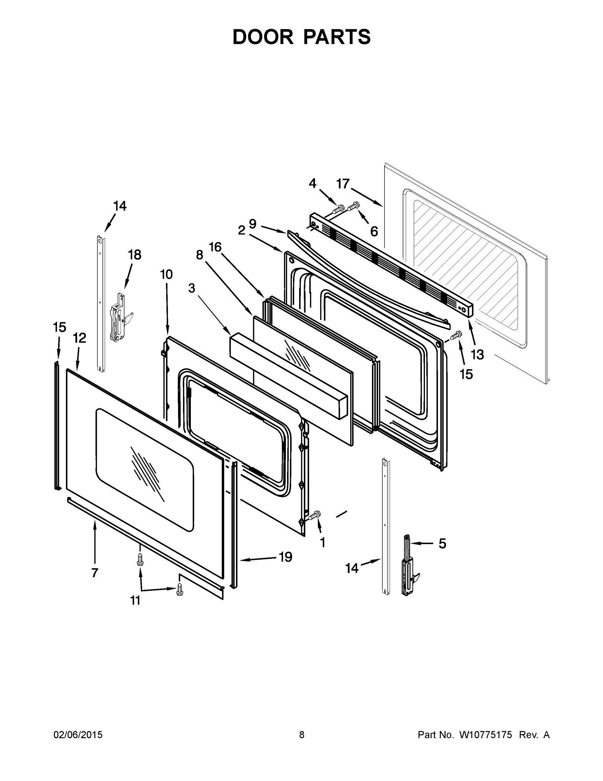 05 - DOOR PARTS Diagram and Parts List for YWFC310S0ES0  Whirlpool Range