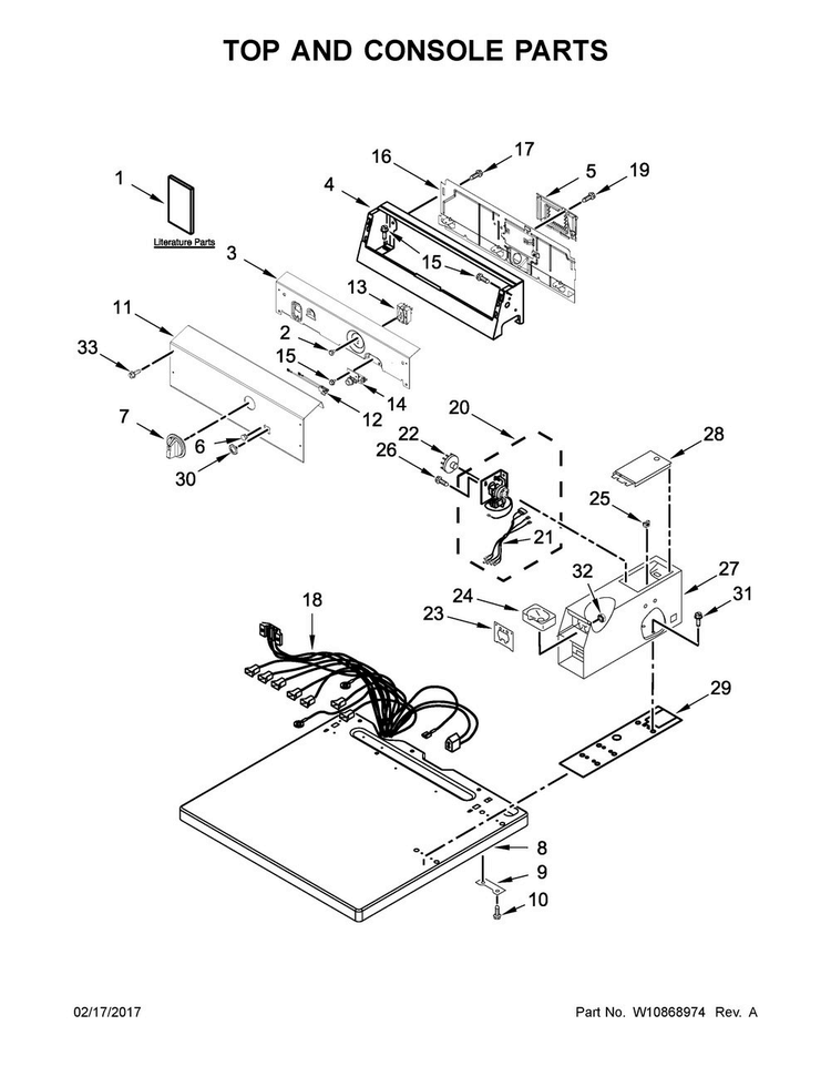 Top And Console Parts Diagram and Parts List for YCEM2765FQ0  Whirlpool Dryer