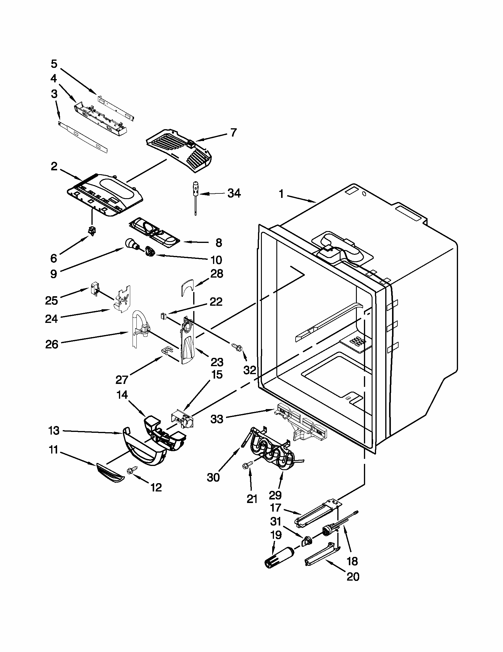 Refrigerator Liner Parts Diagram and Parts List for 59679322015  Kenmore Refrigerator