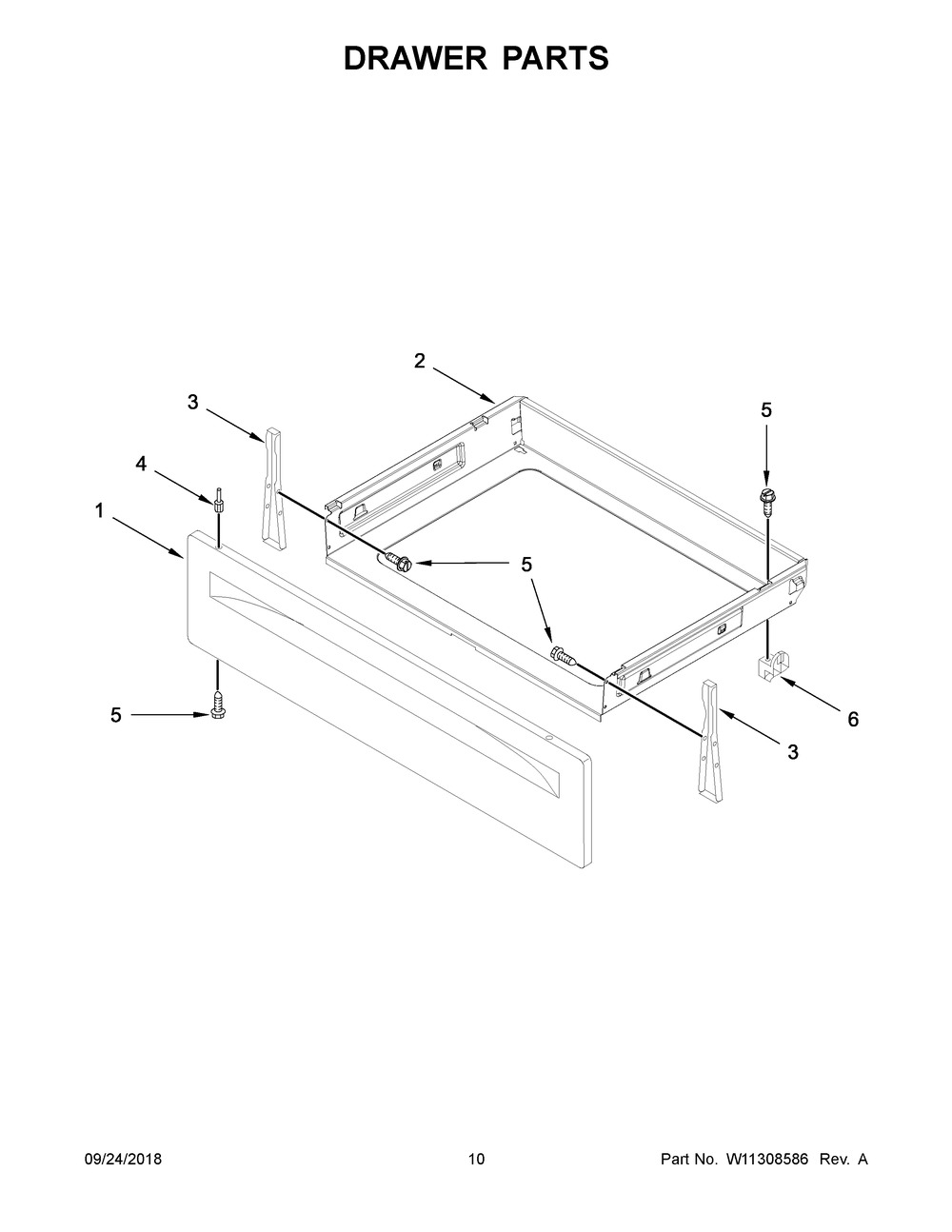 Drawer Parts Diagram and Parts List for WFE515S0EB2  Whirlpool Range