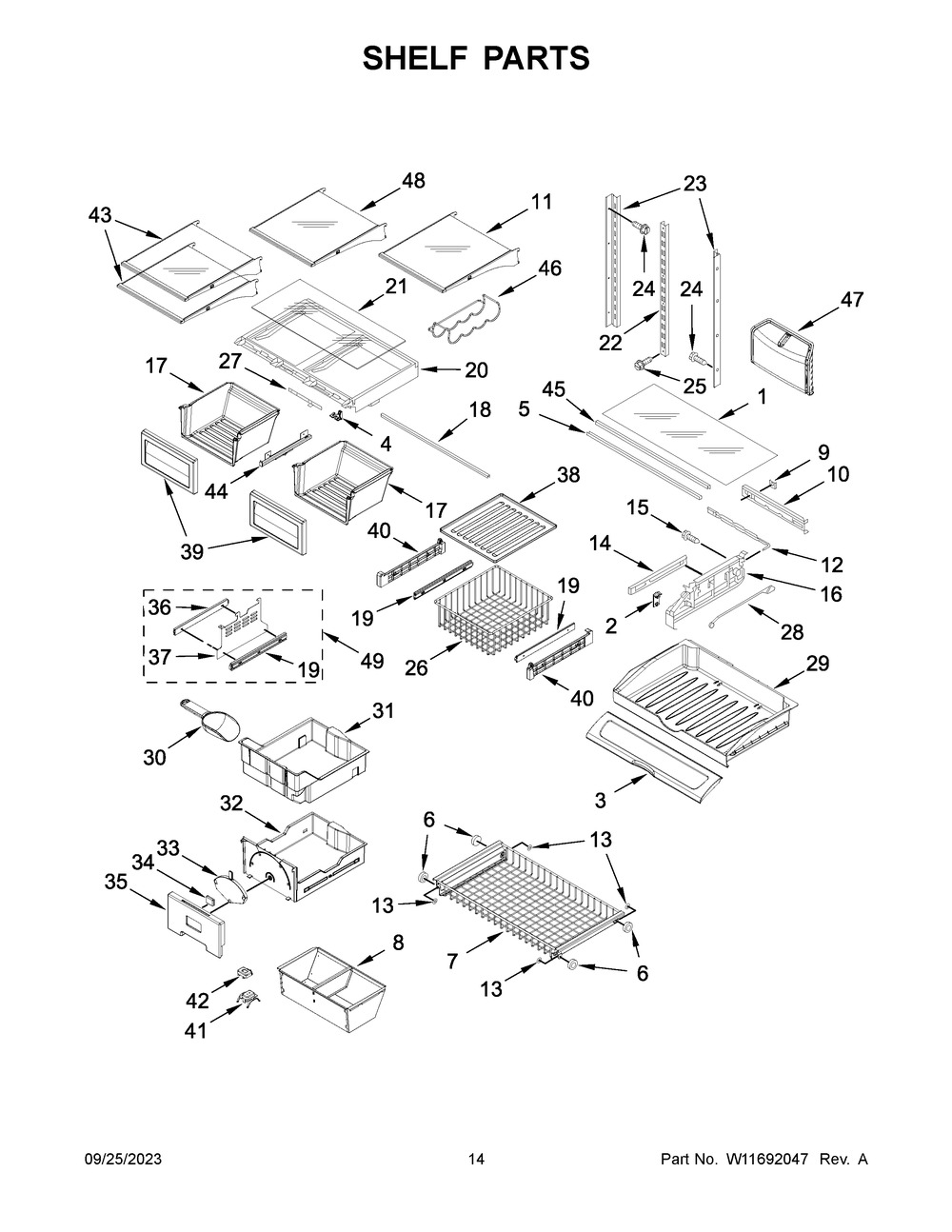 Shelf Parts Diagram and Parts List for KRFC302EPA08  KitchenAid Refrigerator