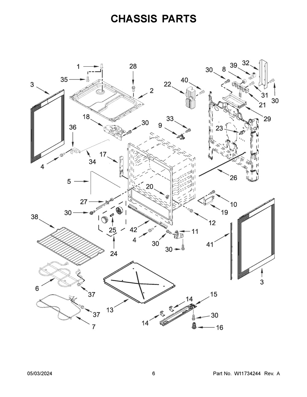 Chassis Parts Diagram and Parts List for WFC315S0JB4  Whirlpool Range