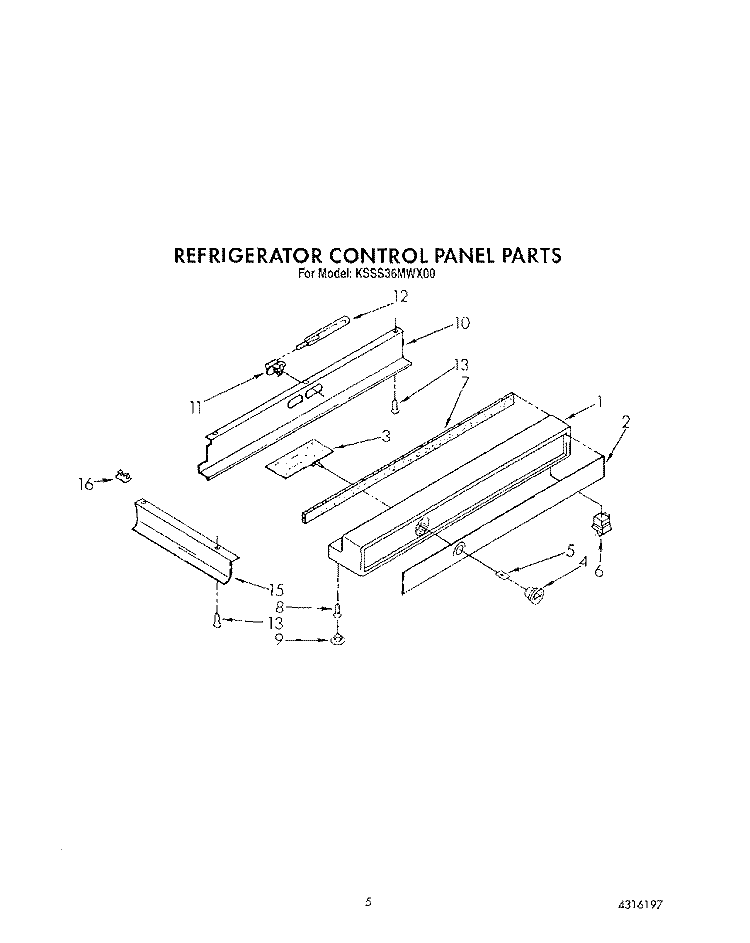 REFRIGERATOR CONTROL PANEL Diagram and Parts List for KSSS36MWX00  KitchenAid Refrigerator