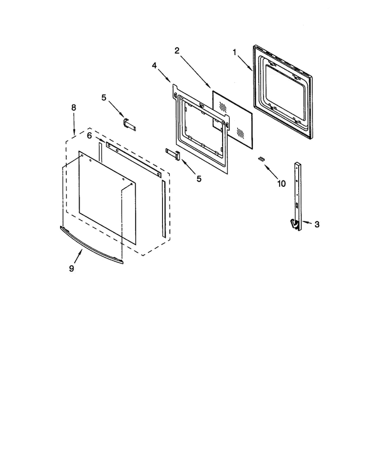 Oven Door Diagram and Parts List for RS610PXHW1  Whirlpool Range