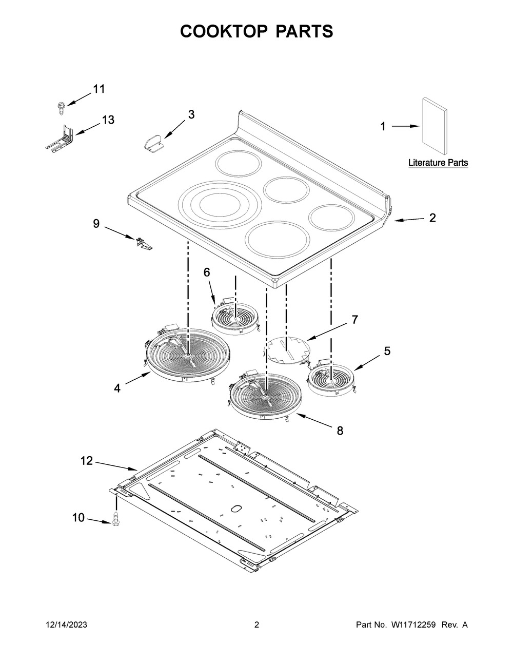 Cooktop Parts Diagram and Parts List for YWFE745H0FH6  Whirlpool Range