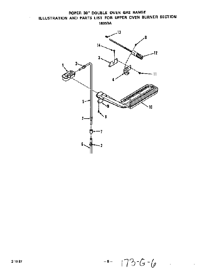 Upper Oven Burner Section Diagram and Parts List for 1835*3A  Roper Range