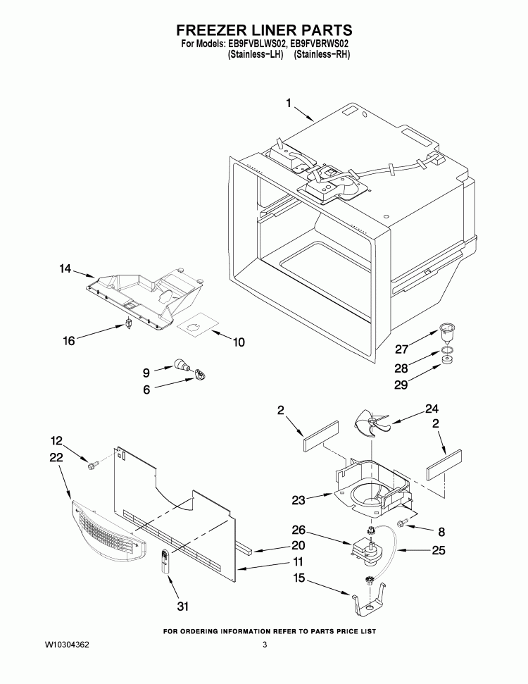 FREEZER LINER PARTS Diagram and Parts List for EB9FVBRWS02  Whirlpool Refrigerator