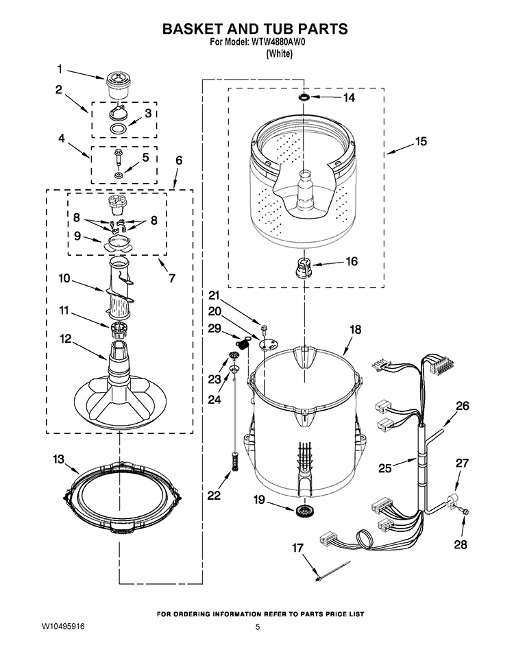 BASKET AND TUB PARTS Diagram and Parts List for WTW4880AW0  Whirlpool Washer