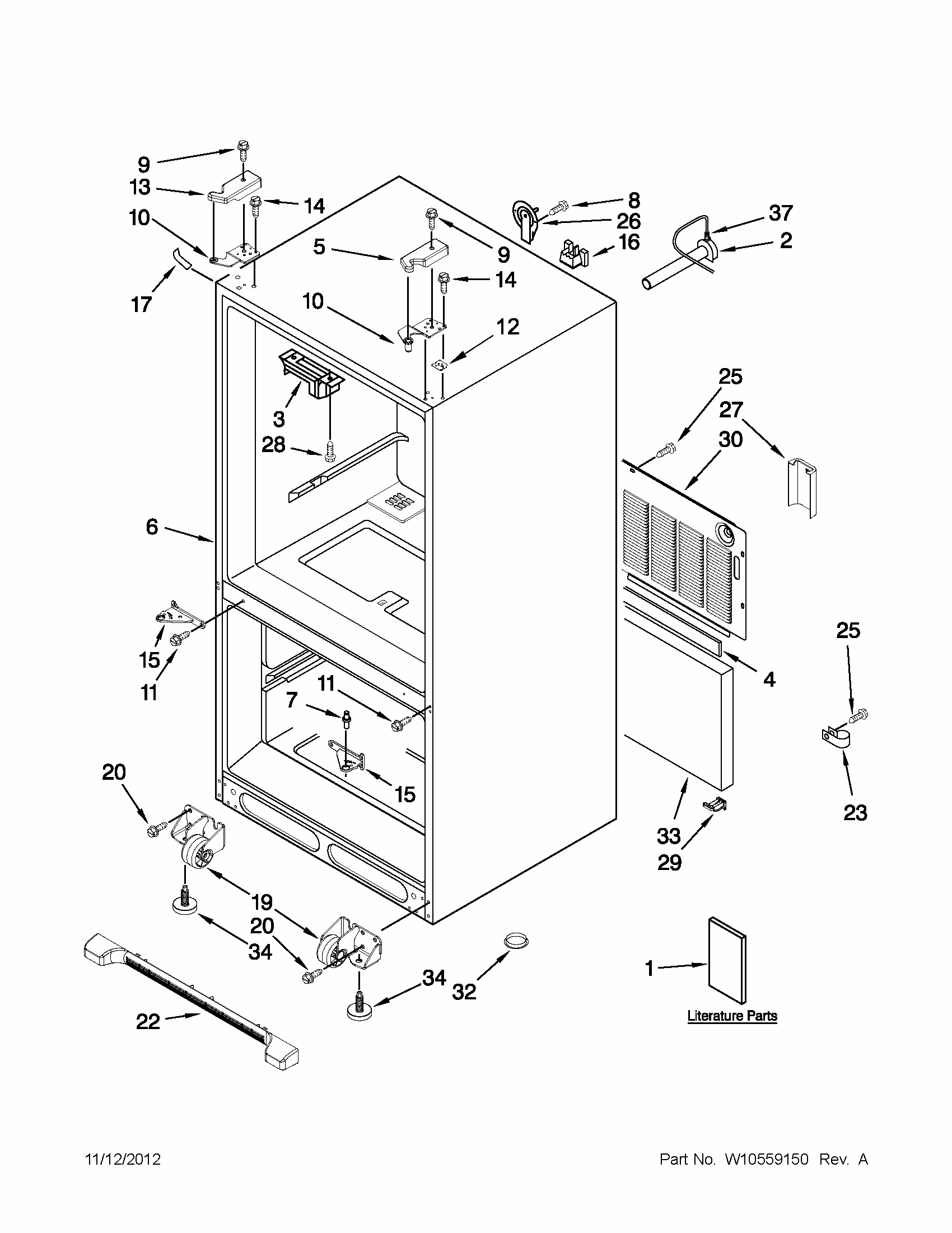 Cabinet Parts Diagram and Parts List for 59672003017  Kenmore Refrigerator