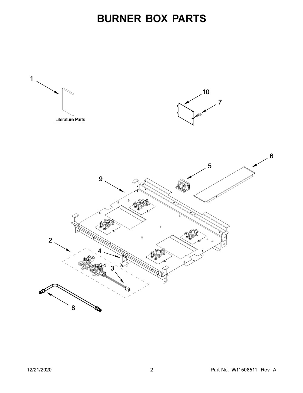 Burner Box Parts Diagram and Parts List for KFGC500JSS01  Whirlpool Range