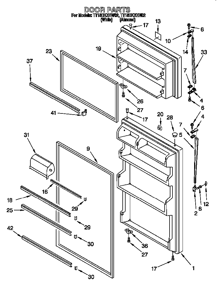 Door Diagram and Parts List for TT18DKXEN01  Estate Refrigerator