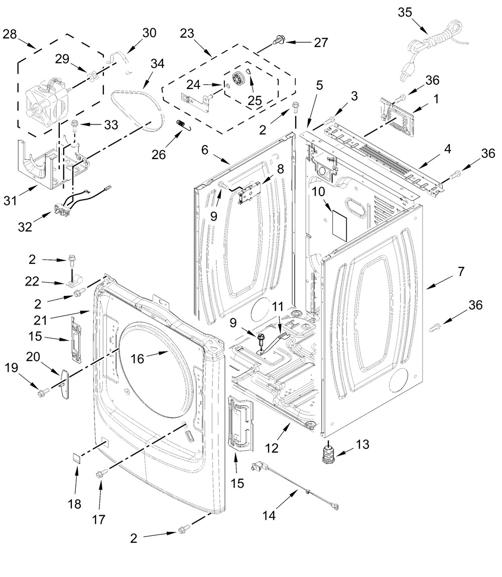 Cabinet Parts Diagram and Parts List for WGD6605MW1,WGD6605MC1  Whirlpool Dryer