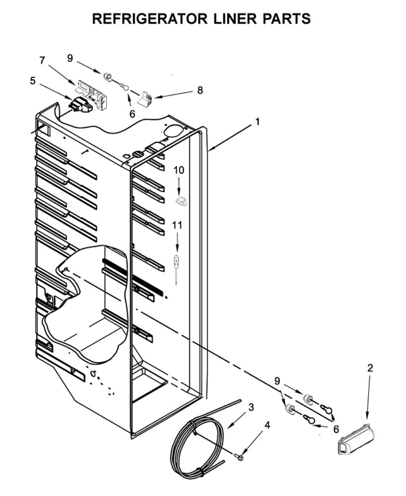 Refrigerator Liner Parts Diagram and Parts List for 10651752711  Kenmore Refrigerator