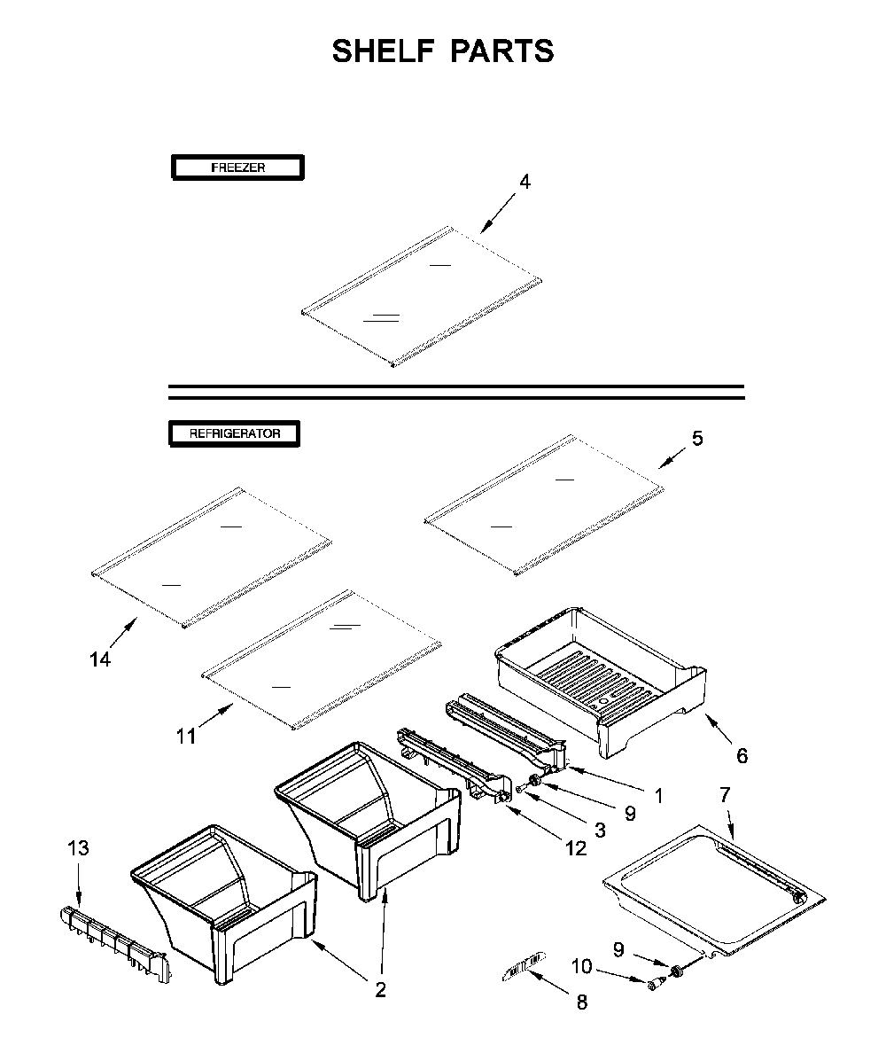 Shelf parts Diagram and Parts List for WRT318FZDM06  Whirlpool Refrigerator