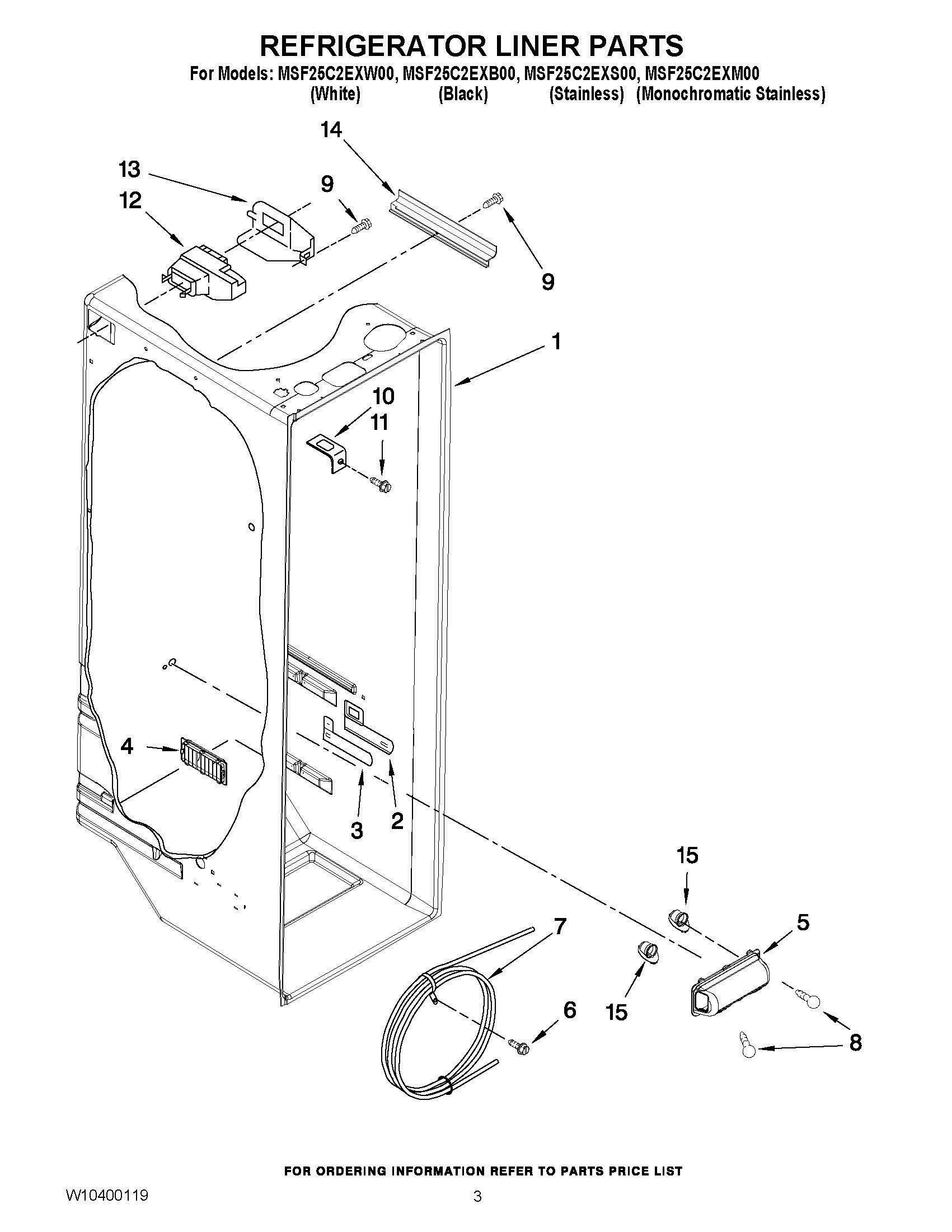02 - REFRIGERATOR LINER PARTS Diagram and Parts List for MSF25C2EXS00  Whirlpool Refrigerator