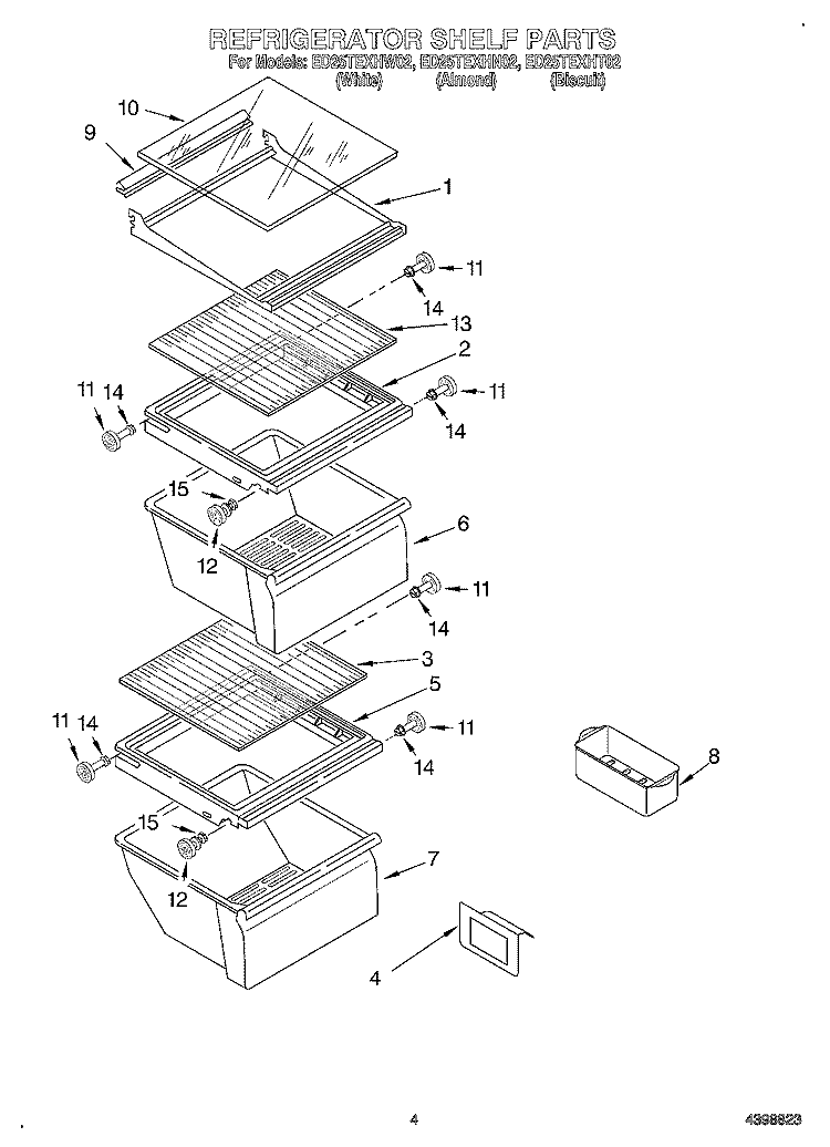 REFRIGERATOR SHELF Diagram and Parts List for ED25TEXHN02  Whirlpool Refrigerator