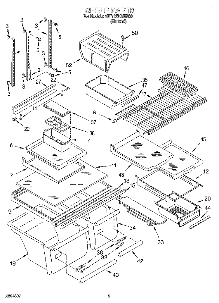 SHELF Diagram and Parts List for 8ET19DKXEN00  Whirlpool Refrigerator