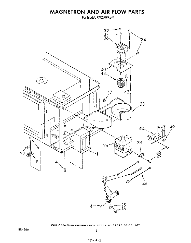 MAGNETRON AND AIRFLOW Diagram and Parts List for RM288PXS0  Whirlpool Microwave Oven Combo