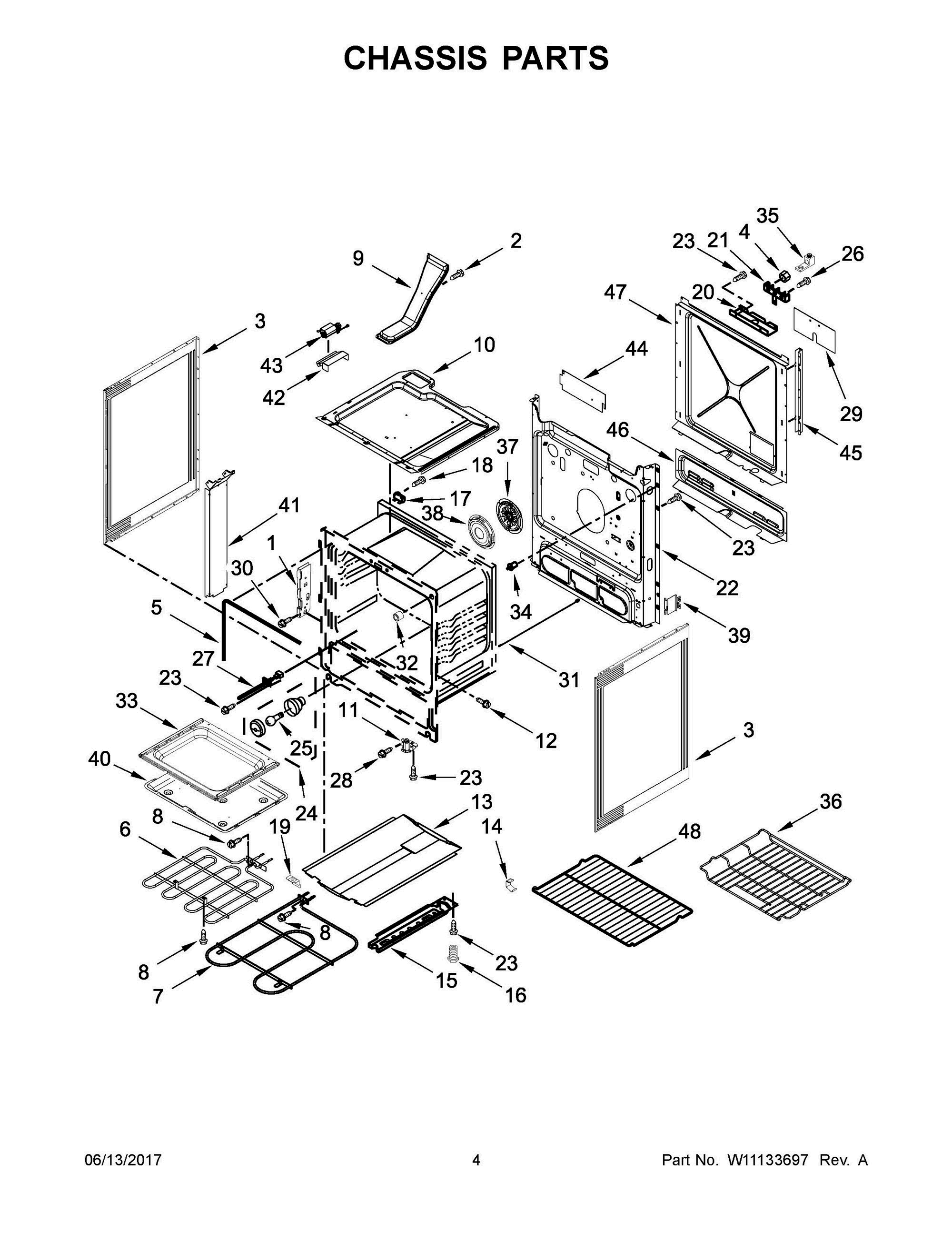 03 - CHASSIS PARTS Diagram and Parts List for WEE745H0FE1  Whirlpool Range