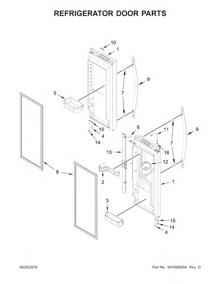 Refrigerator Door Parts Diagram and Parts List for WRX735SDBE00  Whirlpool Refrigerator