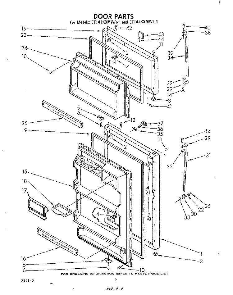 DOOR Diagram and Parts List for ET14JKXMWR1  Whirlpool Refrigerator