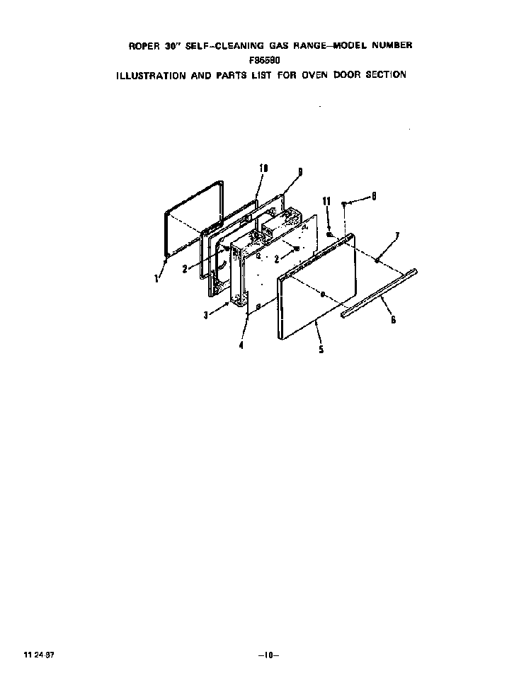 Oven Door Diagram and Parts List for F8558*0  Roper Range